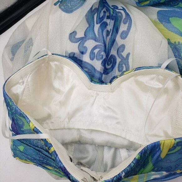 Cache Strapless Maxi Dress Womens 4 White Blue Paisley Silk Blend Built in Bra - Picture 4 of 5